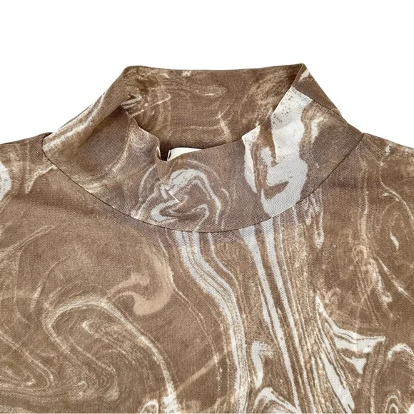NLT No Less Than Gray Brown Marble Print High Neck Mesh Long Sleeve Top sz M - Picture 4 of 7